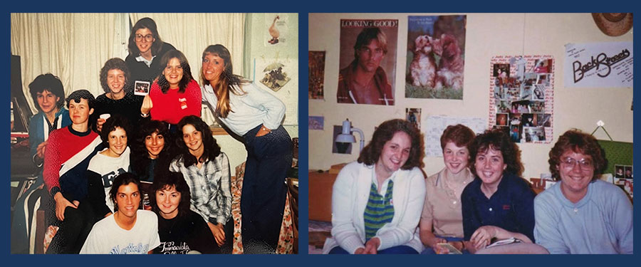 Two scanned photos from a college dorm in the 1980s