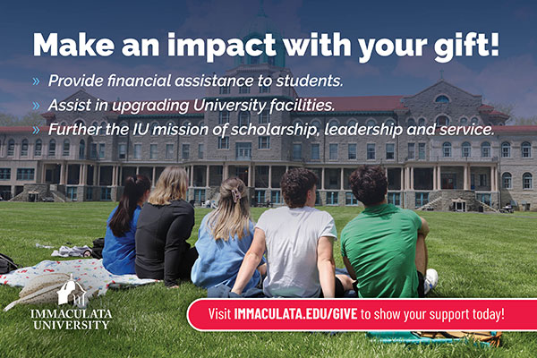 Ad with text: make an impact with your gift. Provide financial assistance to students, assist in upgrading university facilities, further the IU mission