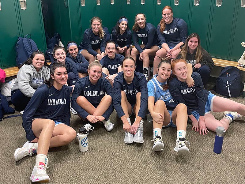 A women's college basketball in the locker room